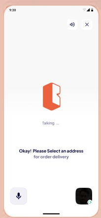 Voice prompt asking the shopper to select an address for order delivery.