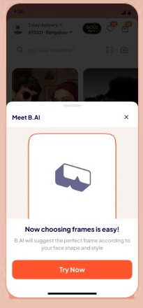 Meet B.AI introduction sheet explaining what the conversational stylist does, shown before microphone access is requested.